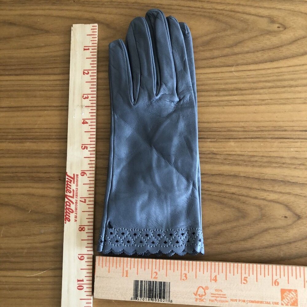 Luciano Firenze Gray Leather Gloves Etched Border Made in Italy Luxury Quality - Picture 8 of 9